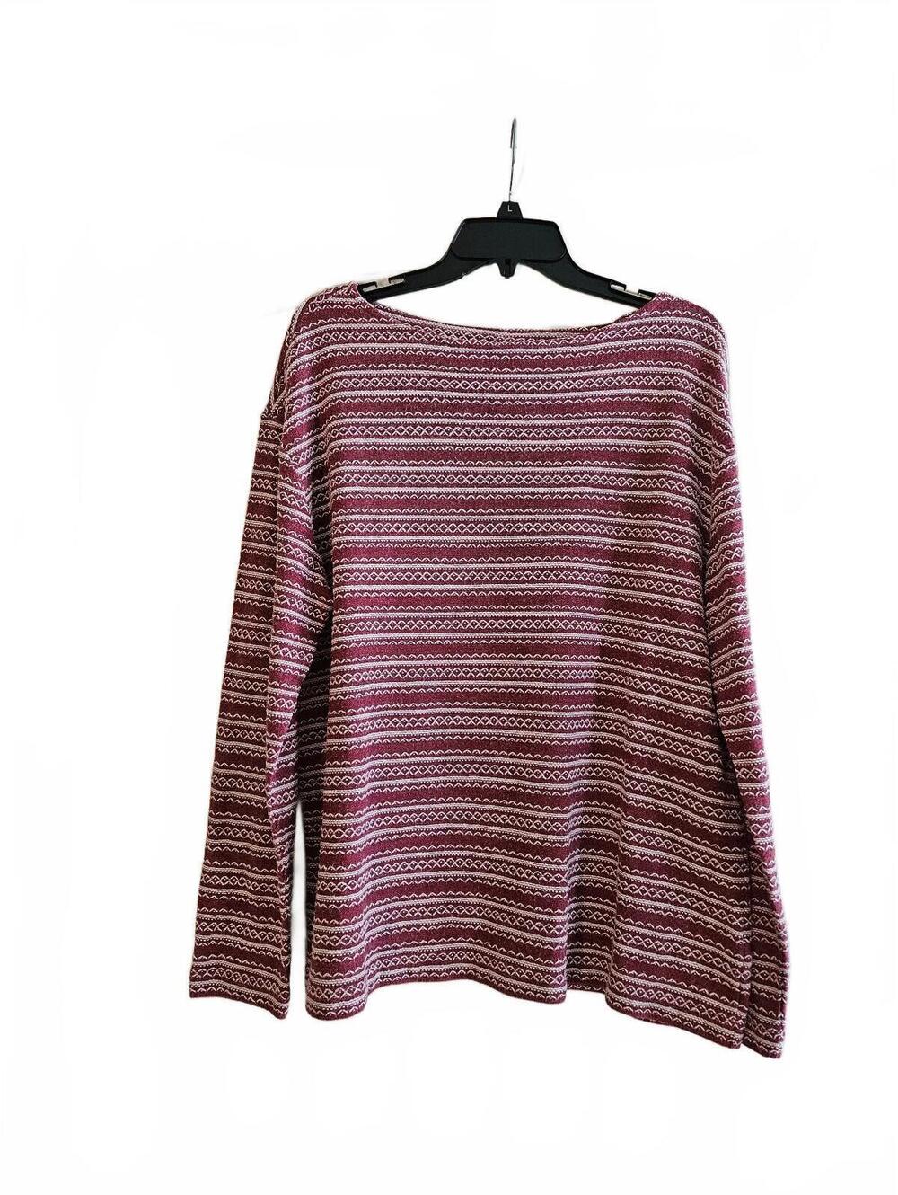 J.Jill Long-Sleeve Rust Red Knit Top w/Geometric Stripes-XL-Fall Fashion Staple